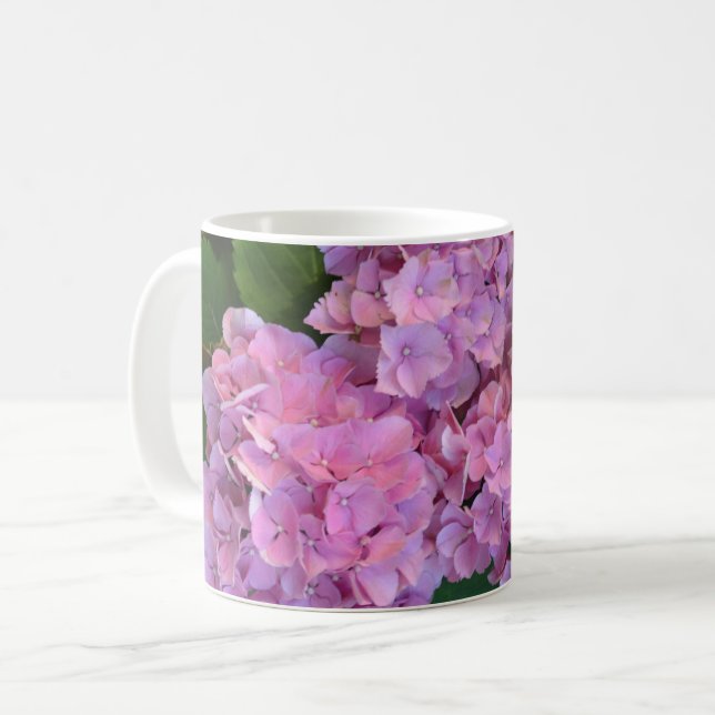 Taza De Café Pink Hortensia hidrangea flores (Anverso izquierdo)