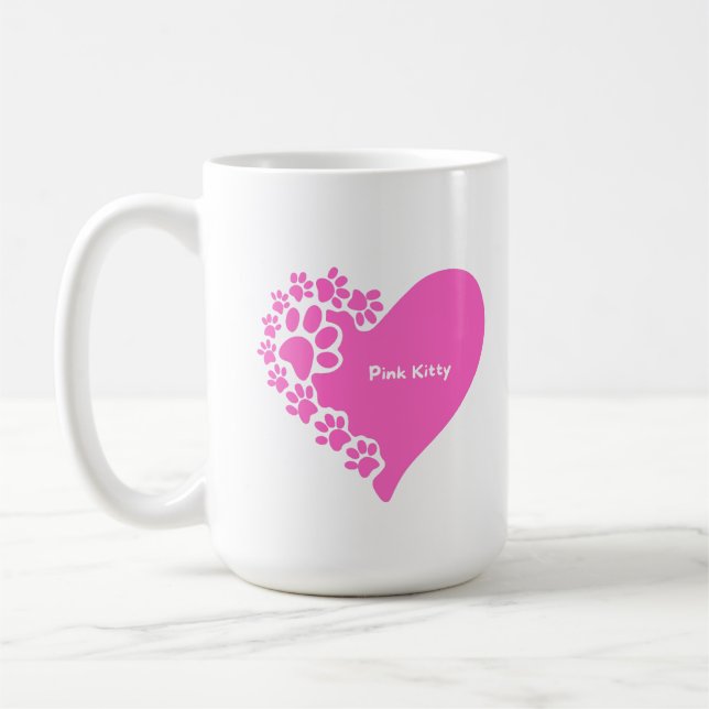 Taza De Café Pink Kitty paws heart mug for cat lover women (Izquierda)