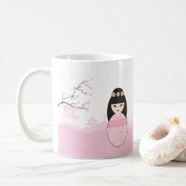 Taza De Café Pink Kokeshi Doll Design