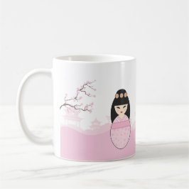 Taza De Café Pink Kokeshi Doll Design