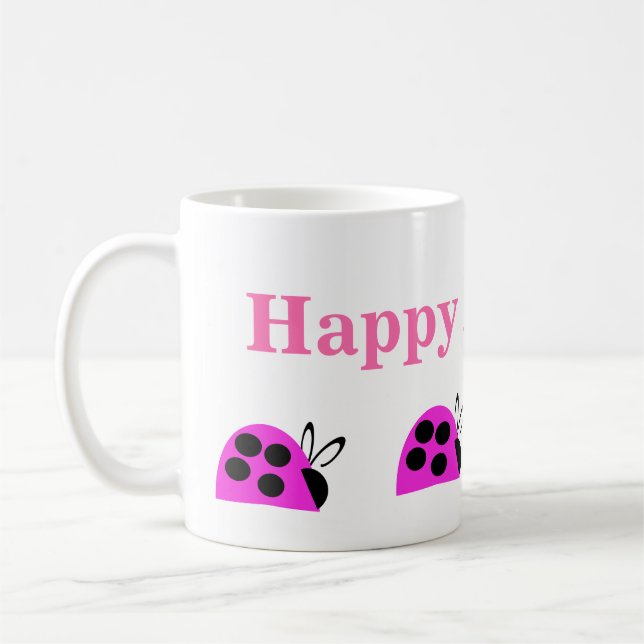 Taza De Café Pink Ladybug feliz cumpleaños (Izquierda)