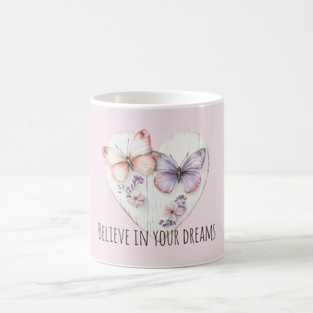 Taza De Café Pink Lavender Floral Heart Butterflies (Centro)