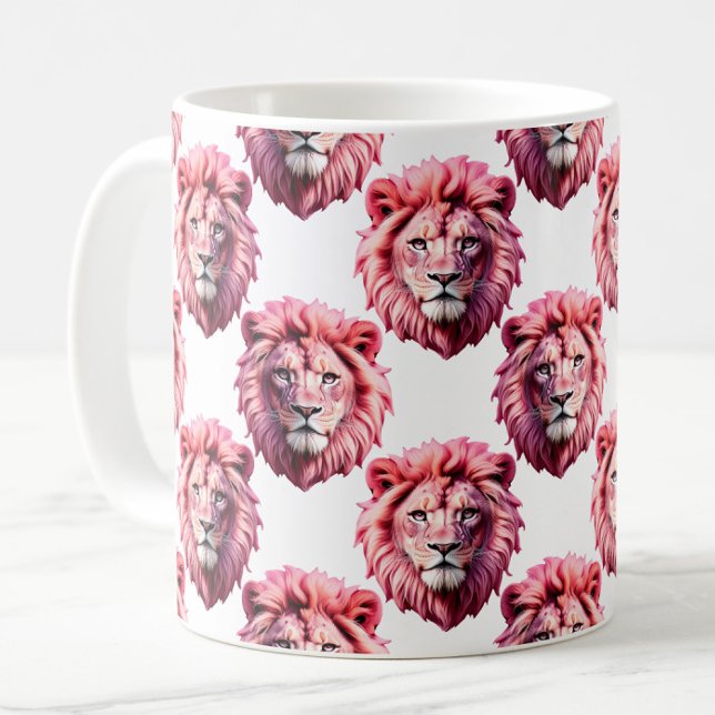 Taza De Café Pink Lion Head Animal Pattern Design White  (Subido por el creador)