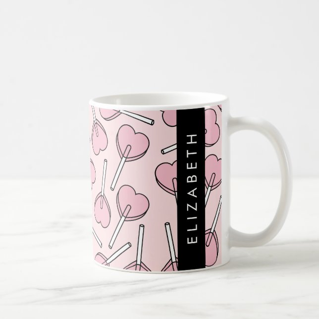 Taza De Café Pink Lollipops, Heart Lollipops, Lolly, Your Name (Derecha)