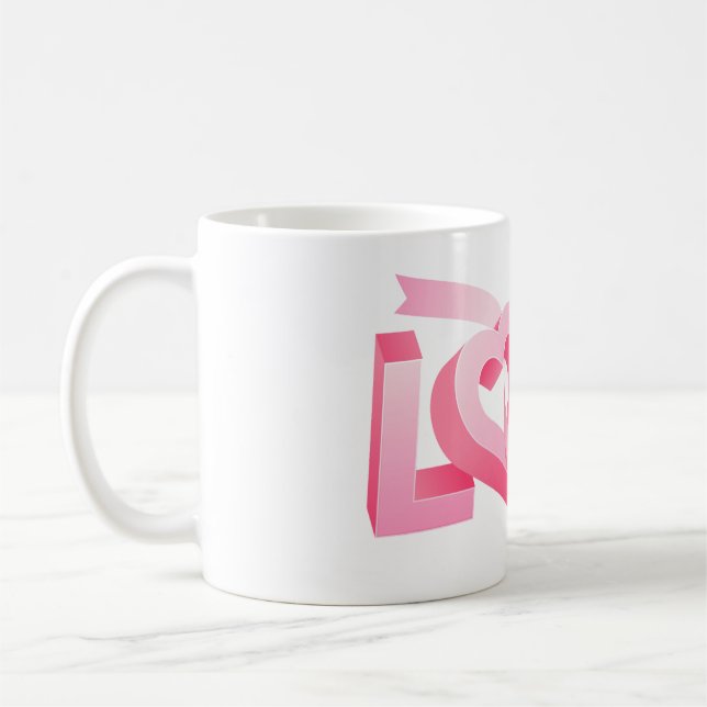 Taza De Café Pink Love Heart Ribbon (Izquierda)