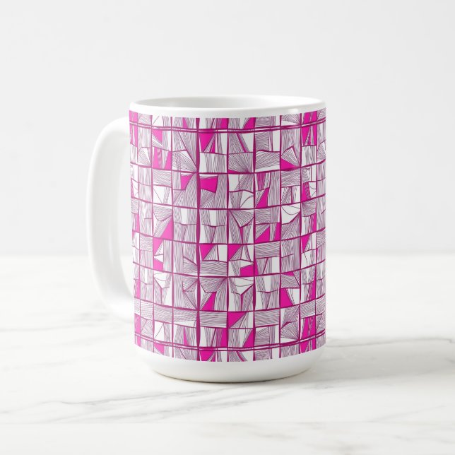 Taza De Café Pink & Magenta Geometric Block Pattern  (Anverso izquierdo)