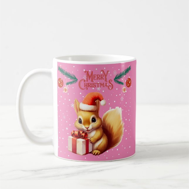 Taza De Café Pink Merry Christmas - Chipmunk (Izquierda)