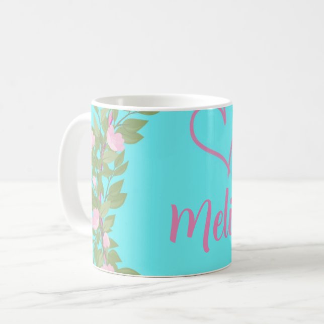 Taza De Café Pink Modern Script Girly Monogram Name  (Anverso izquierdo)