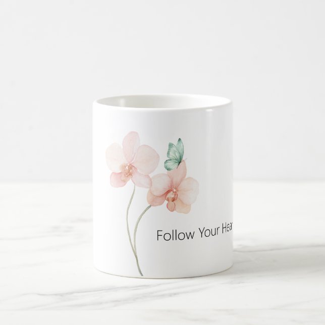 Taza De Café Pink Orchid Flowers Mint Green Butterfly (Centro)