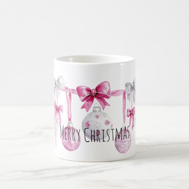 Taza De Café Pink Ornaments Bows Christmas  (Centro)