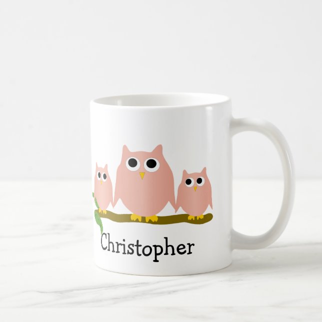 Taza De Café Pink Owls Design Personalised (Derecha)
