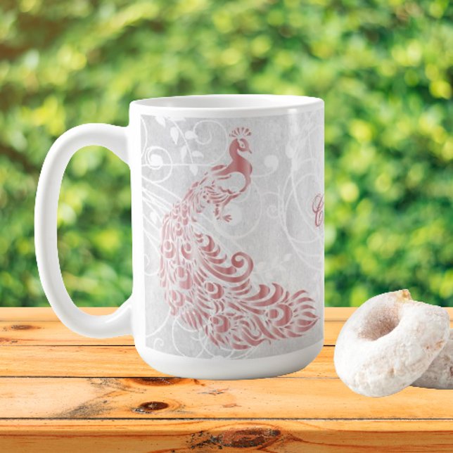 Taza De Café Pink Peacock Personalizado (Pink Peacock Personalized Coffee Mug)