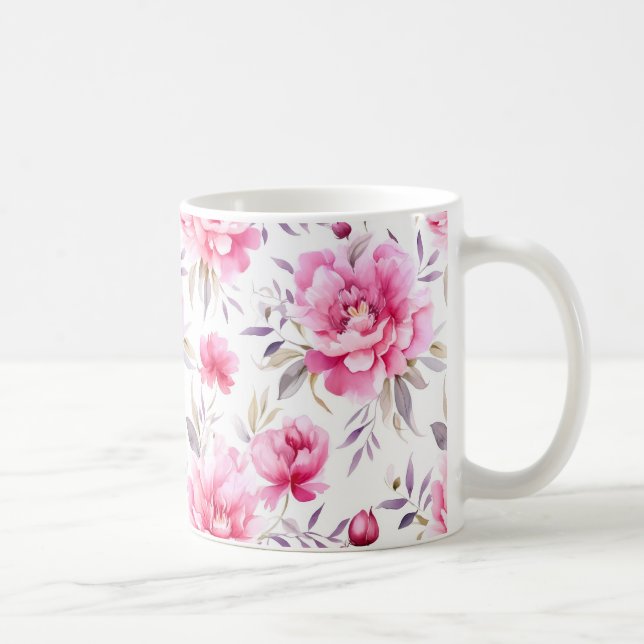 Taza De Café Pink Peony Floral (Derecha)