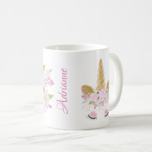 Taza De Café Pink Peony Floral Unicorn Whimsical Artwork™