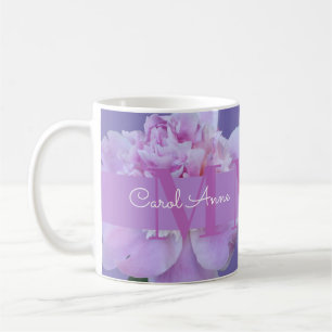 Taza De Café Pink Peony Purple Monograma Floral