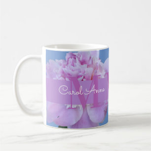Taza De Café Pink Peony Purple Monograma Floral