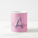 Taza De Café Pink Purple Cozy A Name<br><div class="desc">Pink Purple Cozy A Name (change to names that start with letter A)</div>