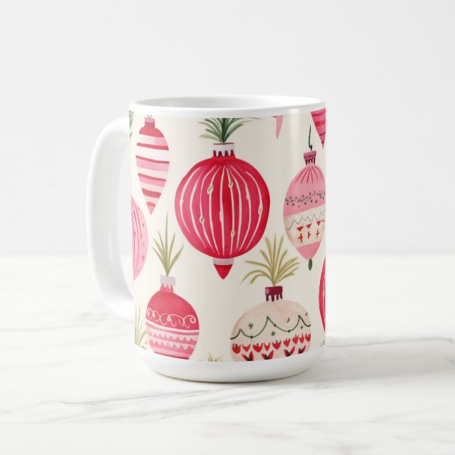 Taza De Café Pink Red Retro Navidad Ornamentos Mug (Anverso izquierdo)