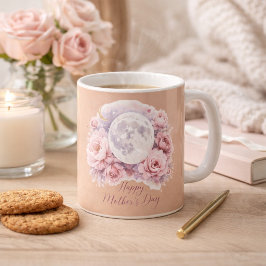 Taza De Café Pink Roses Moon Mug, Mother's Day Gift Dusty Rose 