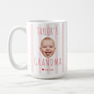 Taza De Café Pink Stripes Custom Photo & Name Baby Face Grandma