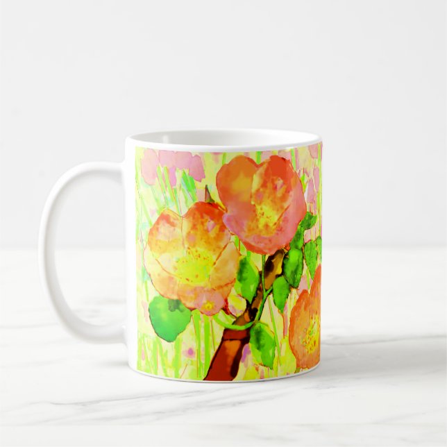 Taza De Café Pink Sweet Briar Flowers Leaves Branch (Izquierda)