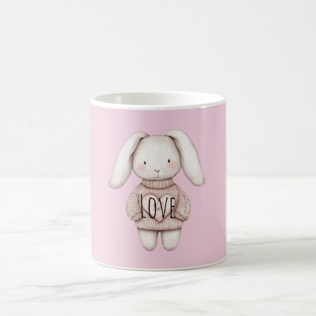 Taza De Café Pink Sweet Cute Bunny Pink Sweater Heart (Centro)