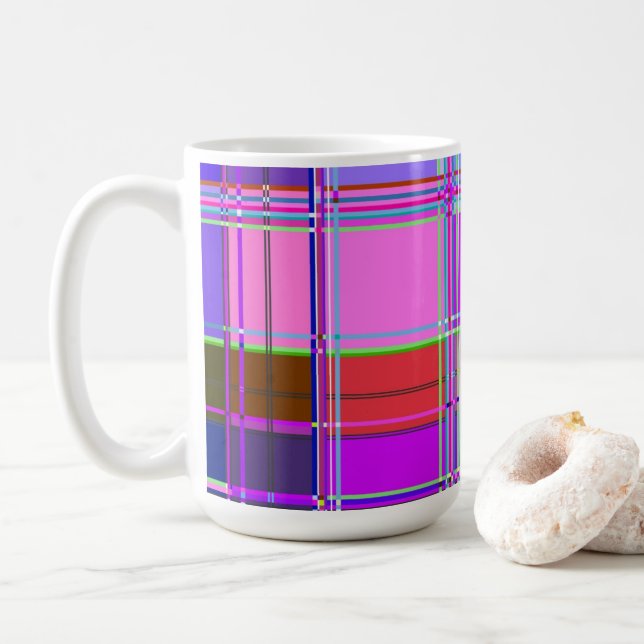 Taza De Café Pink tartan Fabric Pattern Cloth Madras (Con donut)