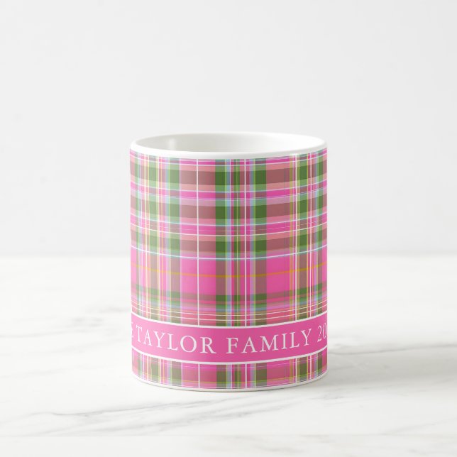 Taza De Café Pink Tartan Plaid Family Name (Centro)