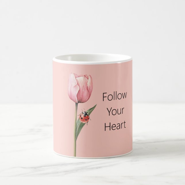 Taza De Café Pink Tulip Flower Ladybug (Centro)