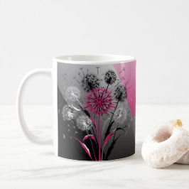Taza De Café Pink, White Black Dandelions 