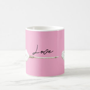 Taza De Café Pink White Heart Cloud Love Arrow