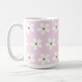 Taza De Café Pink White Simple Daisy Gold Personal