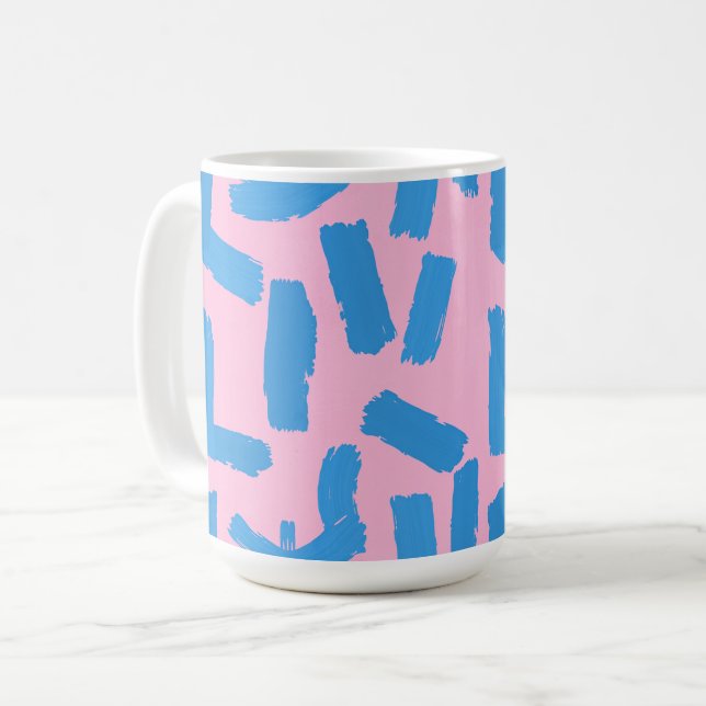 Taza De Café Pink with Blue Brushstroke Pattern (Anverso izquierdo)