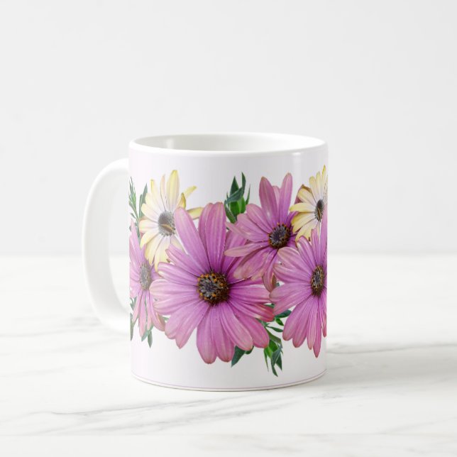 Taza De Café Pink Yellow Floral Rustic Elegant Wedding (Anverso izquierdo)