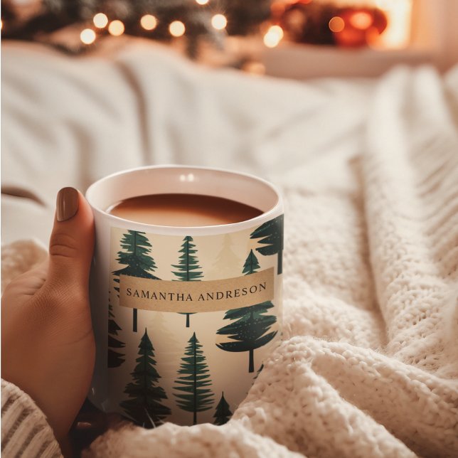 Taza De Café Pino de época verde en verde oscuro y beige (Subido por el creador)