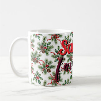 Taza De Café Pino de Navidad en acuarela y cinta de acebo