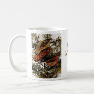 Taza De Café Pino rojo americano del invierno de los pájaros