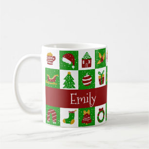 Taza De Café Pino Verde Caprichoso Navidad Nombre Personalizado