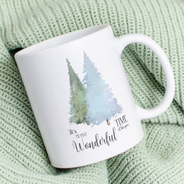 Taza De Café Pinos acuarelas Navidades modernos copos de nieve