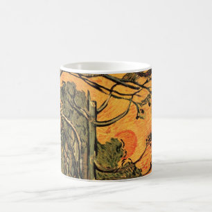 Taza De Café Pinos Cielo Rojo Puesta de Sol de Vincent van Gogh