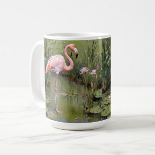 Taza De Café Pintado De Aceite De Aves Flamingo Y Láminas De Ag