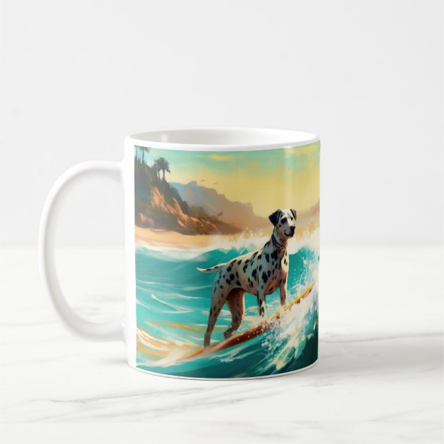 Taza De Café Pintado de Dalmation Beach Surfing (Izquierda)