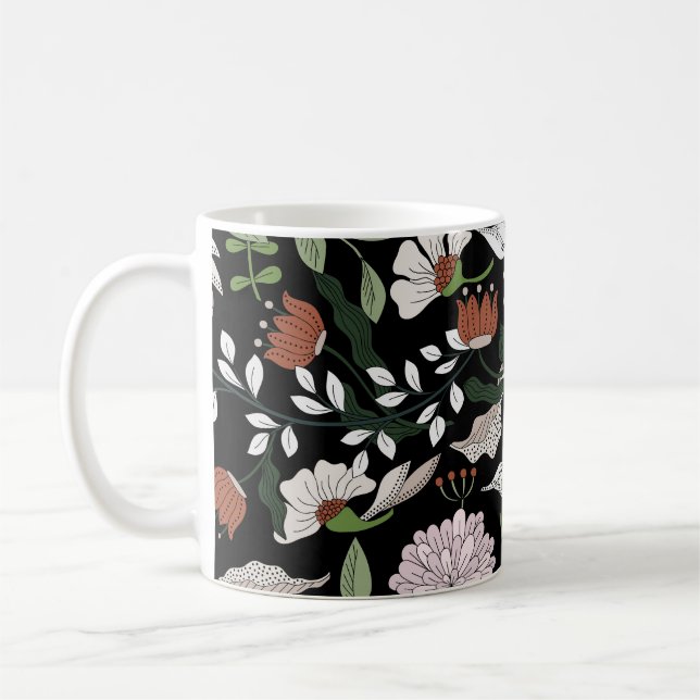 Taza De Café Pintado de flores antiguas de grabado (Izquierda)