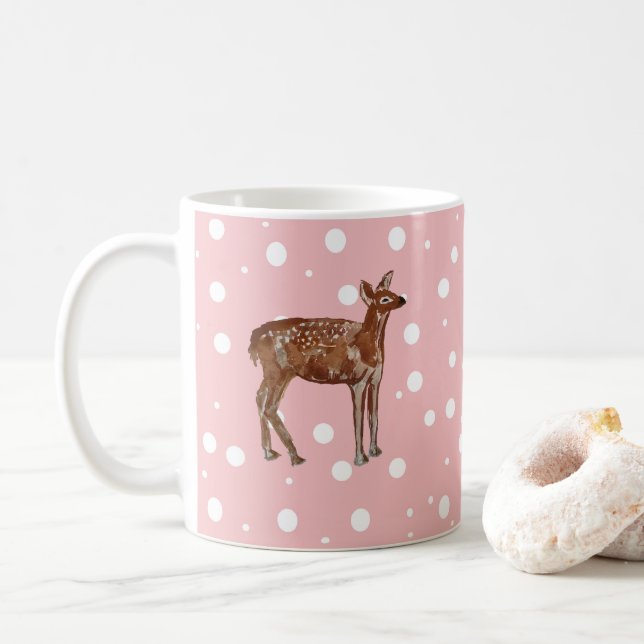 Taza De Café Pintado de Navidades de Baby Deer Wilderness (Con donut)