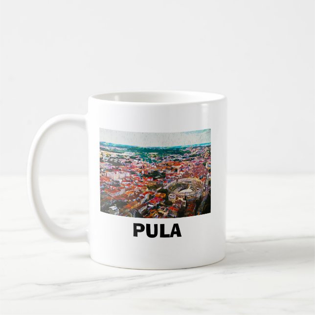 Taza De Café Pintado de Pula Croatia View City (Izquierda)