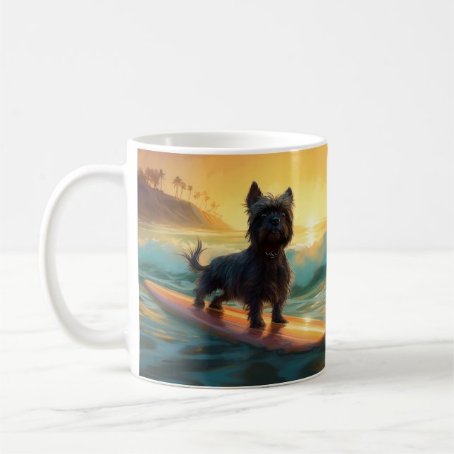 Taza De Café Pintado de surf Affenpinscher Beach (Izquierda)
