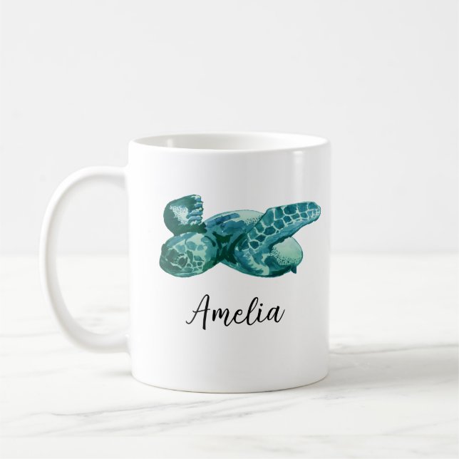 Taza De Café Pintado de tortuga marina de nombre personalizado (Izquierda)