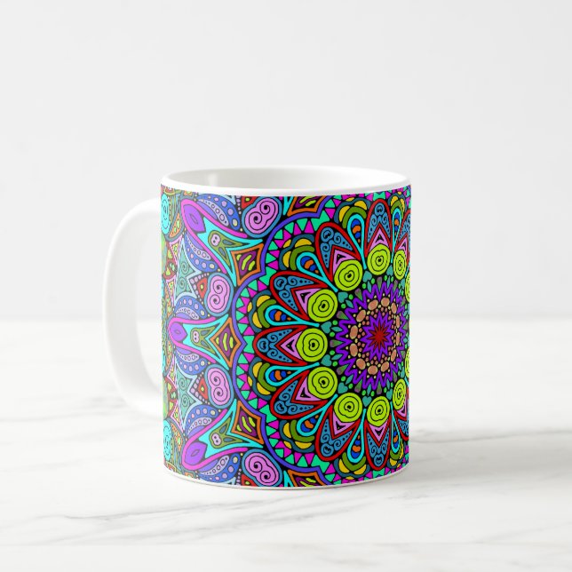 Taza De Café Pintado manual Mandala Clock Face 4 (Anverso izquierdo)