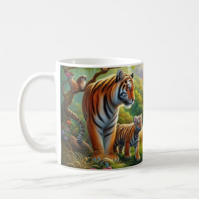 Taza De Café Pintado pacífico de escenas de la jungla (Izquierda)