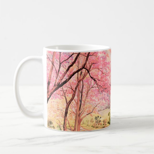 Taza De Café Pintando acuarela paisaje flor rosa roja de W (Izquierda)
